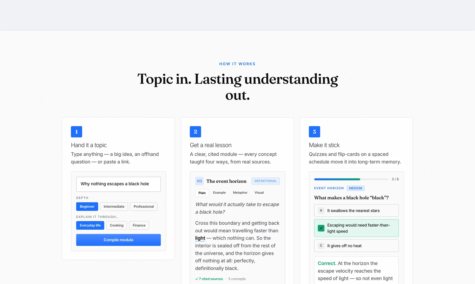 Topic in, understanding out